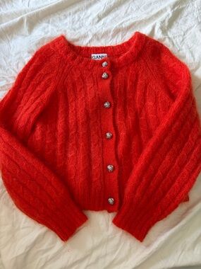 Ganni Red Cable Knit Cardigan